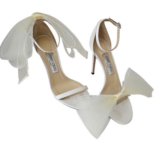 Jimmy Choo Aveline 100 Bow Heel Sandal Size 38.5 US 8.5 Ivory White Bridal - Picture 8 of 8
